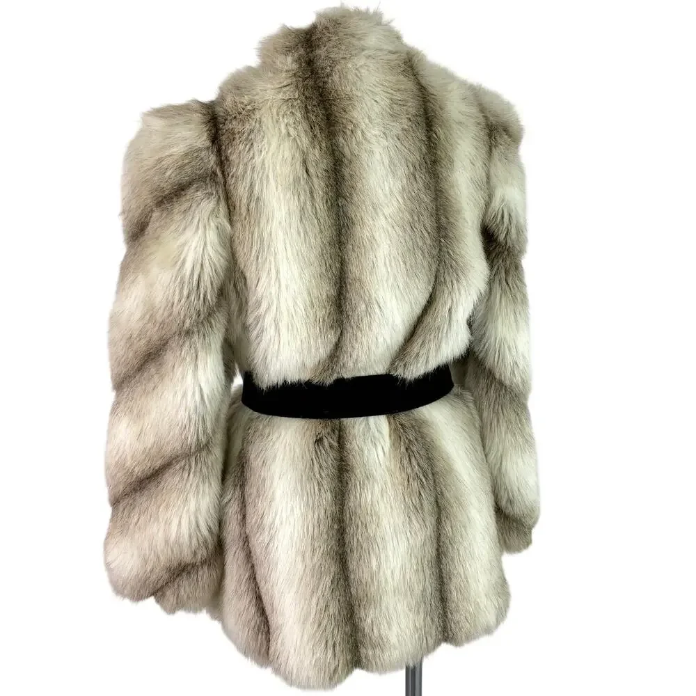 Vintage Faux Fox Fur Short Coat – Quiet Luxury Winter Statement Jacket Medium - Picture 5 of 12